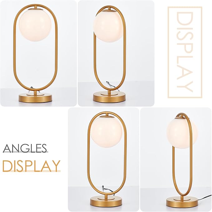 Bedside Table Lamp Modern Brass Desk Lamp with Glass Globe Mid-Centruy Table Light for Bedroom Living Room Home Office