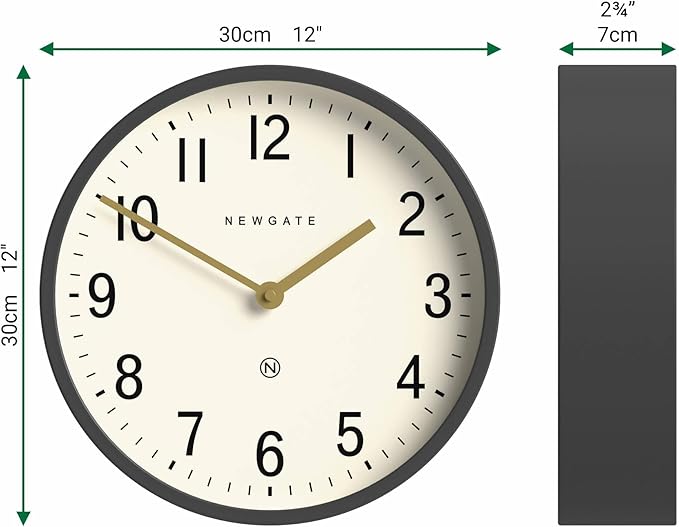 NEWGATE® Master Edwards Wall Clock | Mid Century Style Clock | 12 inch | Deep Metal case in matt Dark Grey | Modern Retro Design for Kitchen, Living Room or Office