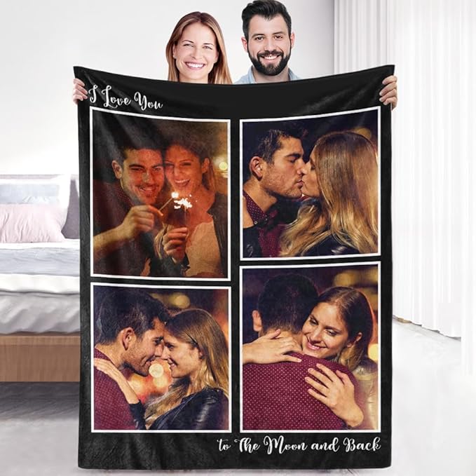 Custom Sherpa Fleece Blanket with Photos, Text, Soft, Warm, Fuzzy Personalized Couples Gifts for Boyfriend, Girlfriend
