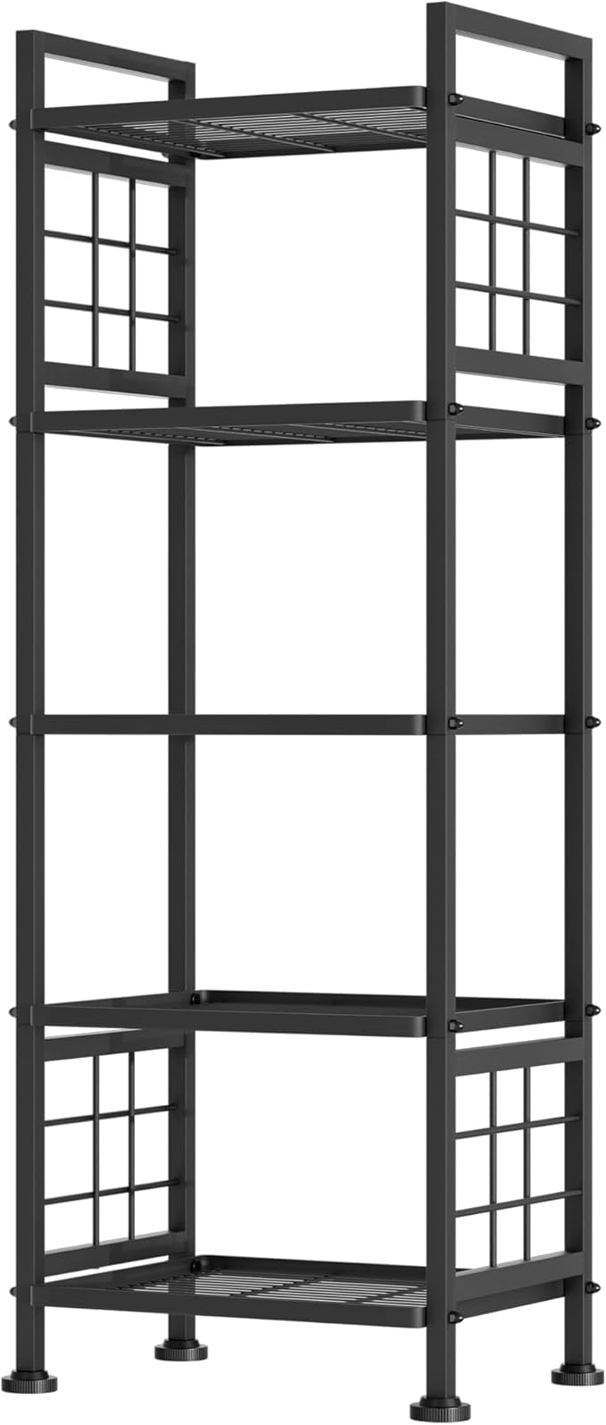 GIOTORENT 5-Wire Standing Book Shelf & Bookcase, Metal Storage Shelving Unit Pantry Rack for Laundry Kitchen Bathroom Organizer, Black