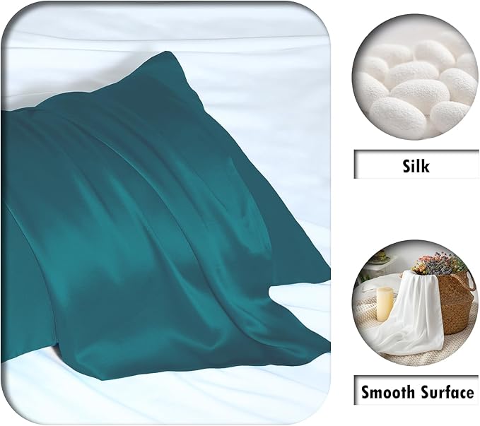Mulberry Silk Pillow Cases Standard Size Silk Pillowcase with Zipper Soft Breathable Smooth Cooling Satin Silk Pillow Covers for Sleeping for Hair and Skin (Teal,20"X 26",1Pcs)