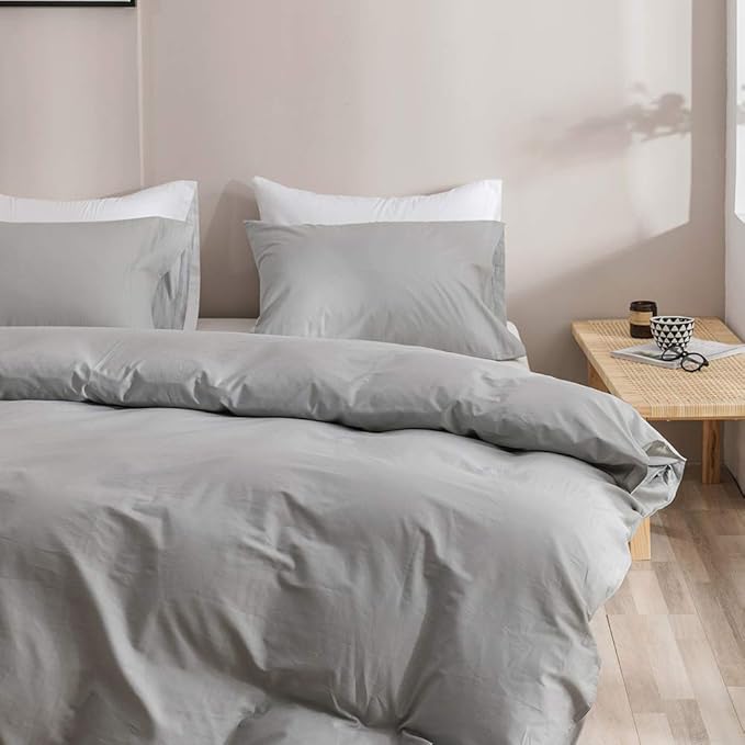Pureant Silver Grey Comforter Sets Full Solid Light Gray Bedding Comforters Cotton Women Men Plain Elegant Warm Blankets Adults Teens Pale Color Quilts Durable Soft Pure All Full(80''*90''-Comforter)