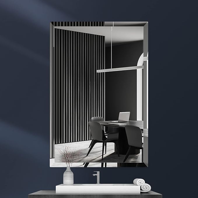 20x30 Inch Frameless Wall Mirror with 1" Beveled Edge, Frameless Rectangle Mirror for Bathroom, Vanity, Living Room