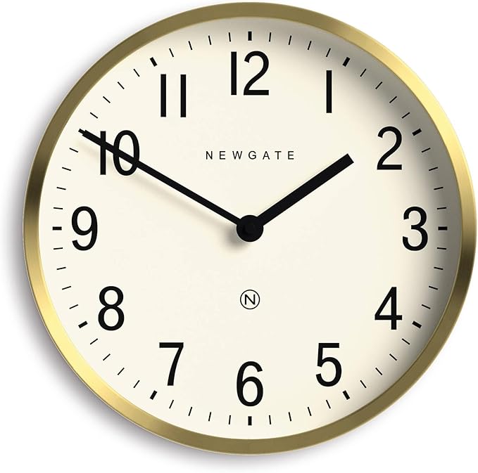 NEWGATE® Master Edwards Wall Clock | Mid Century Style Clock | 12 inch | Deep Metal case with Brass/Gold Finish | Modern Retro Design for Kitchen, Living Room or Office