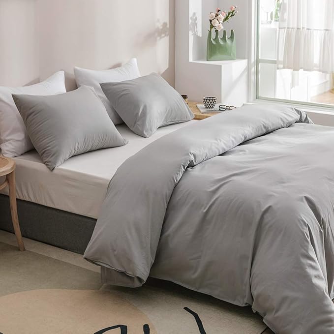 Pureant Silver Grey Comforter Sets Full Solid Light Gray Bedding Comforters Cotton Women Men Plain Elegant Warm Blankets Adults Teens Pale Color Quilts Durable Soft Pure All Full(80''*90''-Comforter)