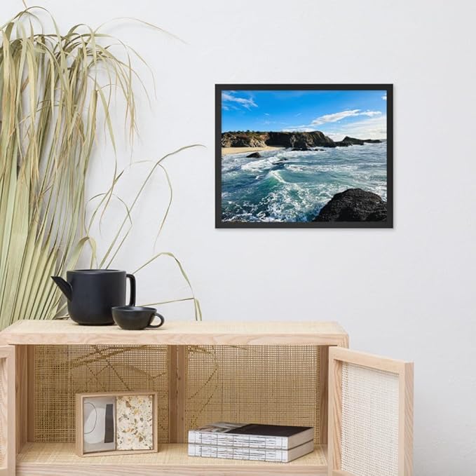 Bodega Bay Coastal Wall Art – Framed Ocean Photography Print – California Nature Landscape Poster – Seascape Decor for Living Room or Bedroom (16x20 inches) - Wooden Framed (Black)