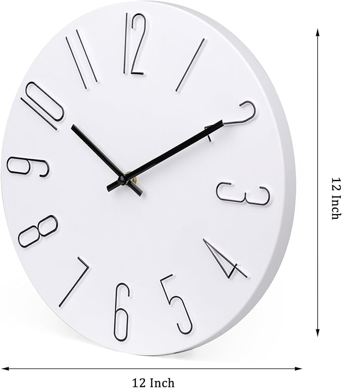 jomparis Wall Clock Silent Non-Ticking Modern Style Wooden Wall Clocks Decorative for Office Home Bedroom School (12 Inch White)