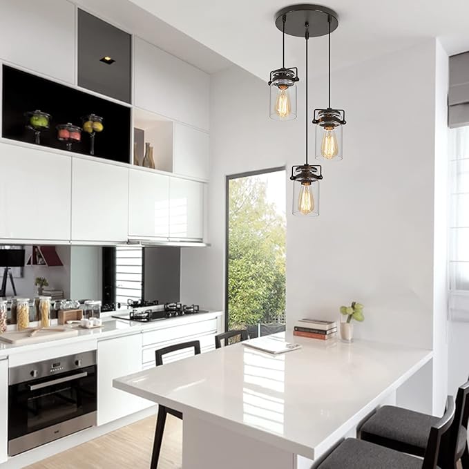 Kitchen Pendant Lighting Over Island 3 Pendant Lights Black Pendant Lighting Adjustable Farmhouse Ceiling Light for Kitchen Island Dining Room Bedroom Living Room