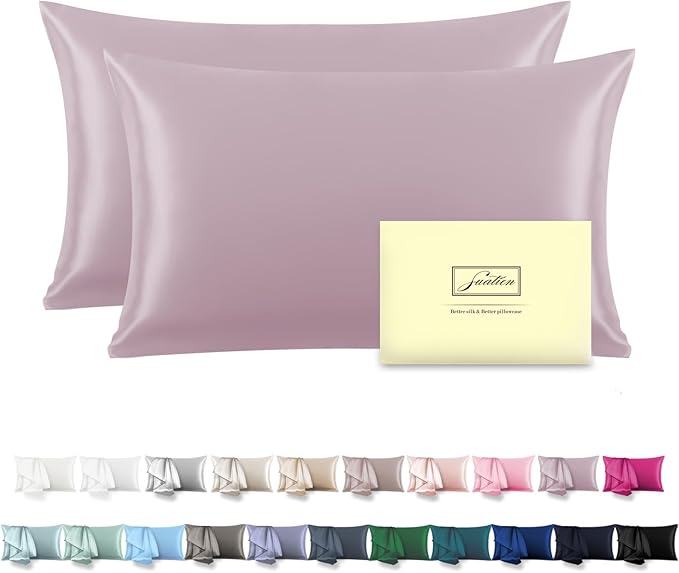 Silk Pillow Cases 2 Pack Soft Breathable and Sliky Standard Size Pillow Cases Set of 2,Natural Mulberry Satin Silk Pillowcase with Hidden Zipper for Hair and Skin (Lavender,20"X 26",2pcs)