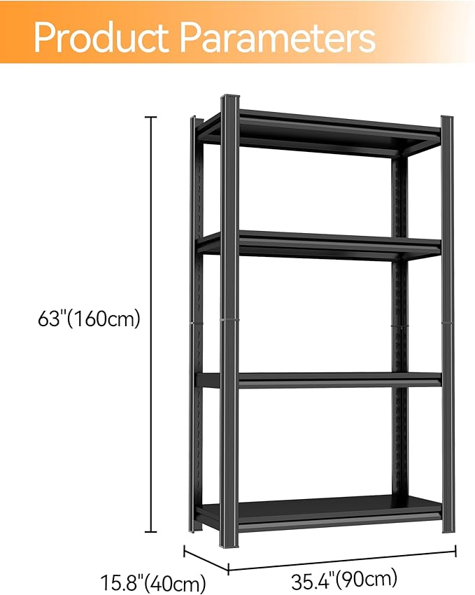 Tall Bookshelf with Open Shelves, Metal Office Book Shelf, Adjustable Organizer Bookcase, Standing Storage Organizer Shelf for Living Room (4 Tier 35.4" W*15.8" D*63" H)