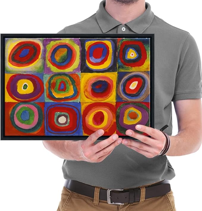 Wieco Art Framed Canvas Wall Art Squares with Concentric Circles of Wassily Kandinsky's Classical Famous Paintings Reproduction for Wall Decor Living Room Home Decorations