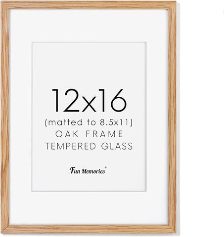 12x16 Picture Frame, Solid Oak Wood 12 x 16 Frame for Wall, 12 by 16 Picture Frames with Real Glass, 12x16 Frame Matted to 8.5x11, Rusitic Wood 12"x16" Poster Frame for Home Decor, Natural Oak Color, 1 Pack