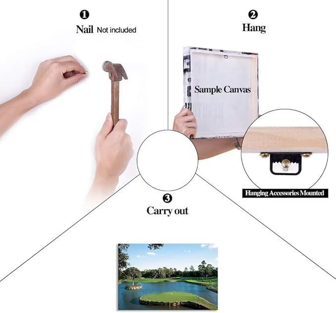 chenchenArt USA Golf Course Wall Art TPC Sawgrass Golf Course Pictures Canvas Prints Golf Wall Decor for Living Room Bedroom Bathroom Home Decorations Framed Ready to Hang(12''H x 16''W)
