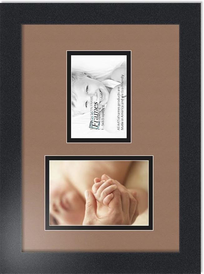 ArtToFrames Collage Photo Frame Double Mat with 1 - 3.5x5^ 4x6 Openings and Satin Black Frame