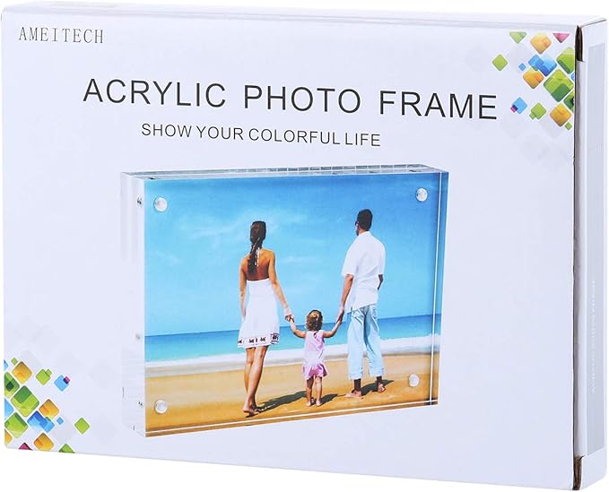 AMEITECH 5x7 Acrylic Photo Frame 2 Pack, Clear Magnetic Picture Frames, 10 + 10MM Thickness Stand in Desk or Table