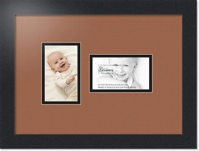 ArtToFrames Collage Photo Frame Double Mat with 2 - 3x5 Openings and Satin Black Frame