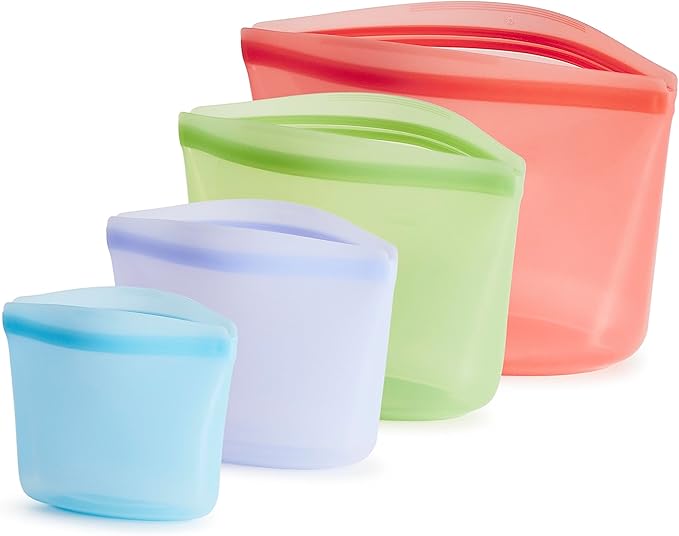 Stasher Premium Silicone Reusable Food Storage Bags, 4-Pack, Multi, Multi-Use Food Storage Bags, Lunch Bag, Travel Containers, BPA Free, Leak-free, Dishwasher-Safe, Eco-friendly