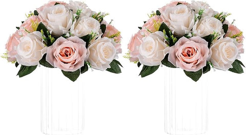 NUPTIO Flower Balls for Wedding Centrepieces - 2 Pcs 9.5in Diameter Artificial Flower Ball Arrangement Bouquet Peachy Pink & Creamy White Fake Rose Flowers Party Centerpieces for Weddings Tables