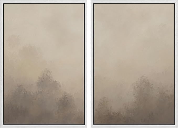 MUDECOR Framed Canvas Print Wall Art Set Neutral Misty Forest Illustrations Modern Art Decorative Bohemian Zen for Living Room, Bedroom, Office - 24"x36"x2 White