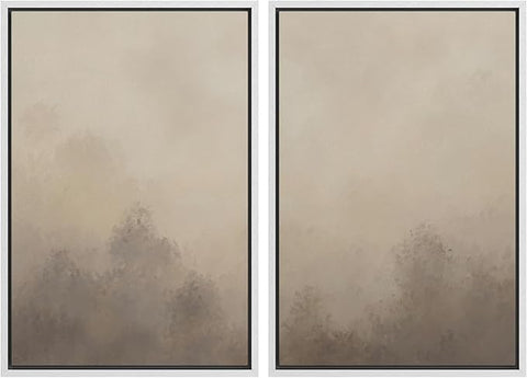 MUDECOR Framed Canvas Print Wall Art Set Neutral Misty Forest Illustrations Modern Art Decorative Bohemian Zen for Living Room, Bedroom, Office - 24"x36"x2 White