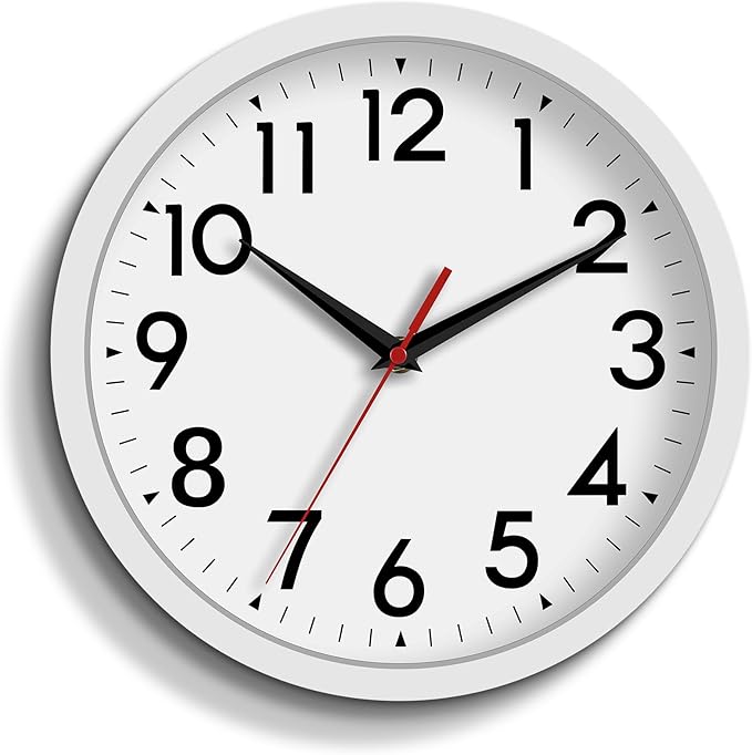 Wall Clock Small Analog 8 Inch Silent Non Ticking Battery Operated Modern Simple Decorative for Kitchen Office Bedroom Bathroom Living Room(White)
