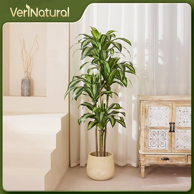 Artificial Dracaena Tree 6FT - Tall Faux Floor Plant with UV-Resistant,Artificial Plants with Lifelike Leaves,Potted Fake Trees for Home, Living Room,Indoor & Outdoor Decor,VN123(Yellow)