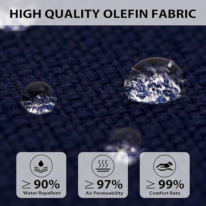 Sundale Outdoor Olefin Deep Seat Cushion Set of 2, Patio Chair Cushion and Pillow, Water-Resistant Sectional Sofa Pad with Straps Navy Blue, 23 x 26 x 4 Inches