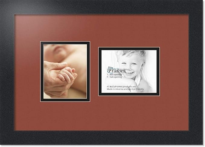 ArtToFrames Collage Photo Frame Double Mat with 2 - 4x5 Openings and Satin Black Frame