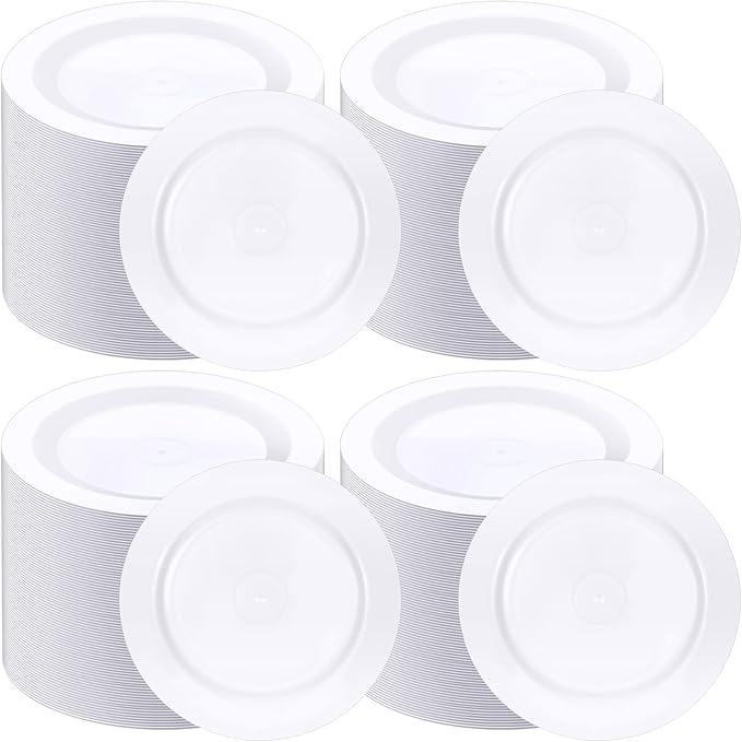 200 Pieces Disposable Plates Plastic Plates with Rim Hard Plastic Appetizer Salad Dessert Plates 7.5 Inch Heavy Duty Plates for Dinner Wedding Party Supplies(White)