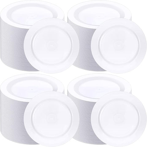 200 Pieces Disposable Plates Plastic Plates with Rim Hard Plastic Appetizer Salad Dessert Plates 7.5 Inch Heavy Duty Plates for Dinner Wedding Party Supplies(White)