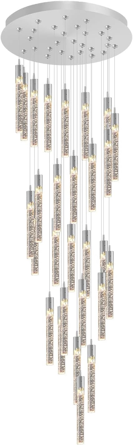 Flashing God High Ceiling Chandeliers Long Spiral Chandeliers for Entryway H144inch Modern Crystal Chandelier for Staircase Foyer Living Room Sloped Ceilings Light Fixture