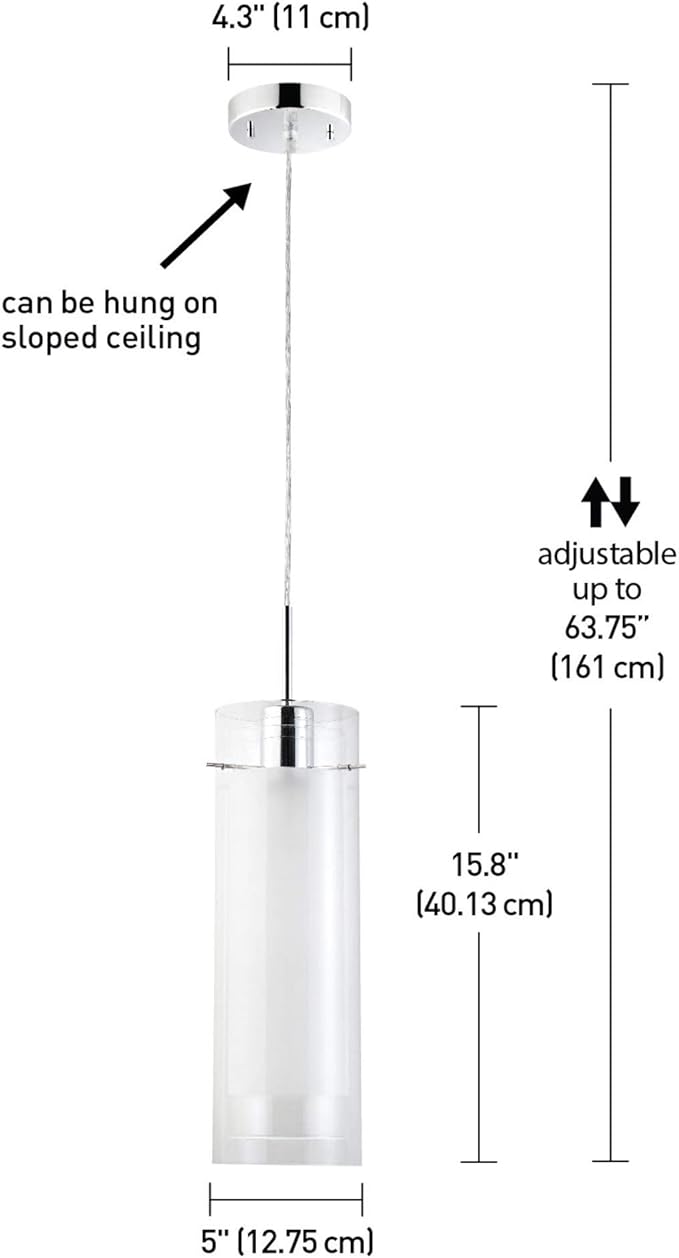 GLOBE Electric 64023 1-Light Pendant Light Fixture, Polished Chrome Finish, Clear Glass Shade with Frosted Insert, Adjustable Height, Modern Lighting for Kitchen Island or Dining Room, Home Décor