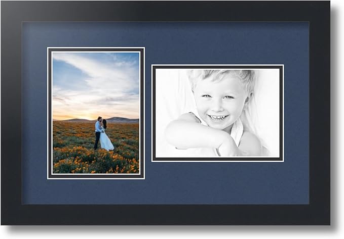 ArtToFrames Collage Photo Frame Double Mat with 2 - 5x7 Openings and Satin Black Frame