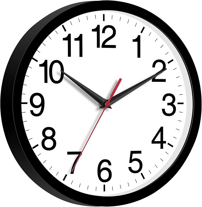 Wall Clock Modern 10 Inch Black Battery Operated Silent Non Ticking Analog for Living Room Office Home Bedroom Kitchen Bathroom