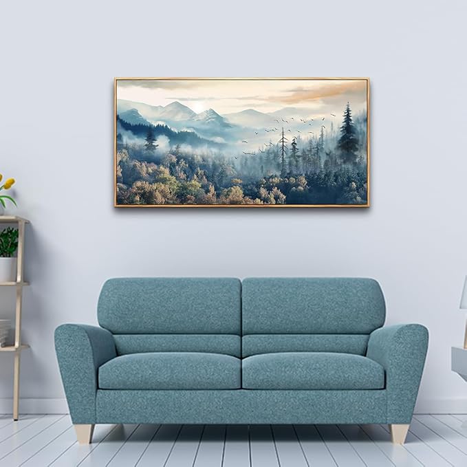 MHARTK66 Large Wall Art - Foggy Forest Trees Landscape Canvas Prints, Framed, Ready To Hang For Living Room, Bedroom, Office Decor