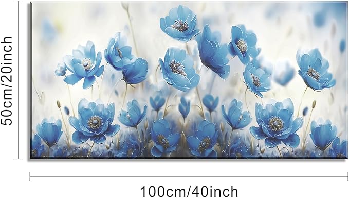 Blooming Blue Flowers Plants Wall Art Decor Artwork for Bedroom (20x40 Inches)