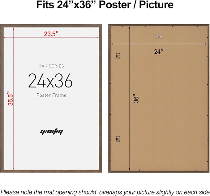 Yaetm Minimalist 24x36 Poster Frame – Solid Walnut Wood Frame 24 x 36 for Picture & Art Print, Lightweight, Horizontal and Vertical Wall Hanging for Photo Gallery (3 Pack, Walnut)