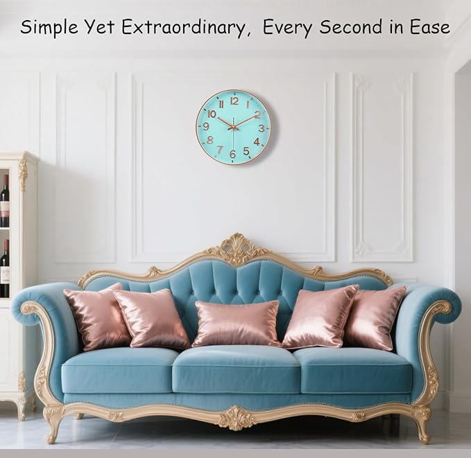 Wall Clocks Battery Operated, 12 Inch Non Ticking Digital Wall Clock, Silent Analog Clock for Bedroom Living Room Kitchen Office Gym Classroom, Large Number Clocks for Seniors Elderly, Blue