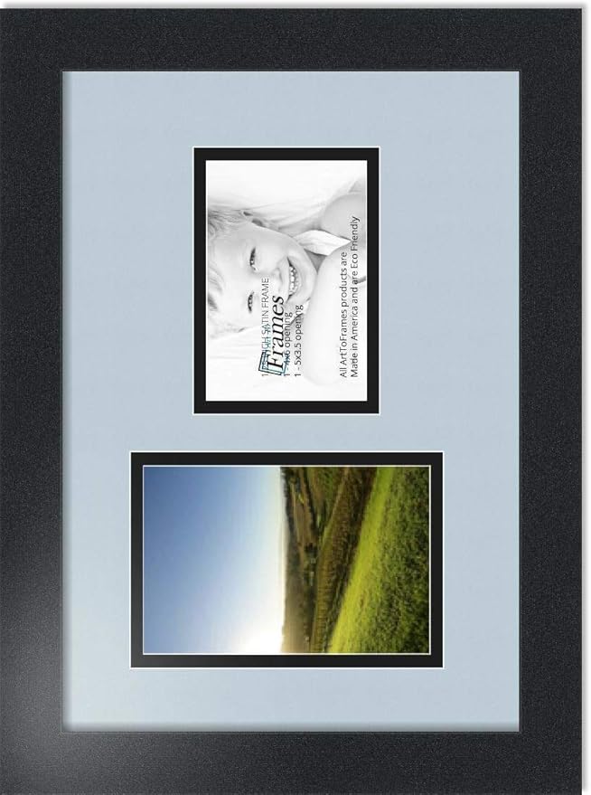 ArtToFrames Collage Photo Frame Double Mat with 1 - 3.5x5^ 4x6 Openings and Satin Black Frame
