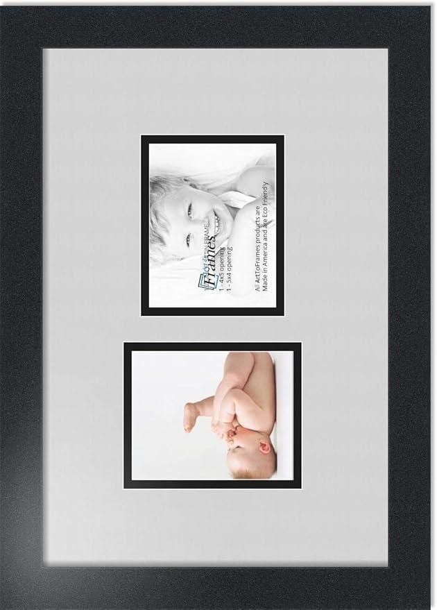ArtToFrames Collage Photo Frame Double Mat with 2 - 4x5 Openings and Satin Black Frame