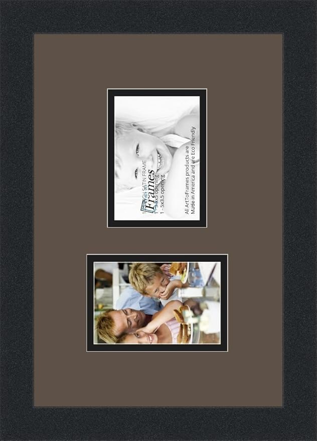 ArtToFrames Collage Photo Frame Double Mat with 2 - 3.5x5 Openings and Satin Black Frame