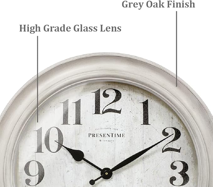 Presentime & Co. 26" Clifton in/Outdoor Farmhouse Clock with Thermometer & Hygrometer as All in One Weather Station, Farmhouse Wall Art and Timepiece for Home Decoration, Weathered White Finish