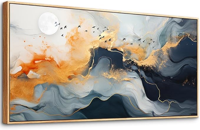 MHARTK66 Canvas Wall Art For Living Room Wood Framed Boho Wall Decor Bedroom Office Large Wall Decorations Minimalist Abstract Ink Wall Painting Framed Prints Pictures Artwork Hotel Room Home Decor