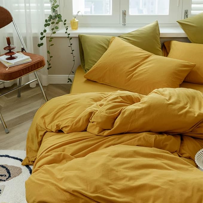 VM VOUGEMARKET Yellow Duvet Cover Sets King,Jersey Knit Cotton Gold Bedding Set (1 Duvet Cover + 2 Pillow Shams),Simple Luxury Down Comforter Cover with Zipper Closure-King,Gold