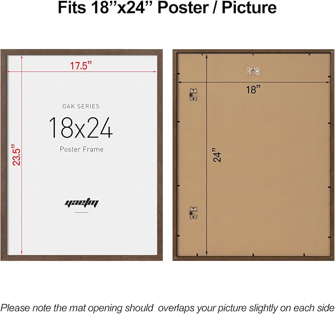 Yaetm Minimalist 18x24 Frame - Brown Walnut, Solid Wood 18 x 24 Poster Frame for Picture & Art Print, Lightweight, Horizontal and Vertical Wall Hanging for Photo Gallery (Single, Walnut)