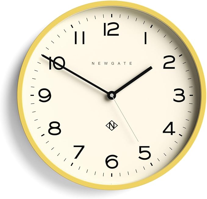 NEWGATE® Number Three Echo Wall Clock | Modern Round Clock | 14.5 inch | Yellow | Easy to Read Numbers | Ideal for Kitchen, Living Room or Office