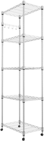 Homdox 5 Tier Steel Wire Shelving Unit on Wheels,Chrome Shelves for Garage Kitchen Living Room,Heavy Duty Shelving Rack, 23.2 x 13.8 x 72 inch (L x W x H)