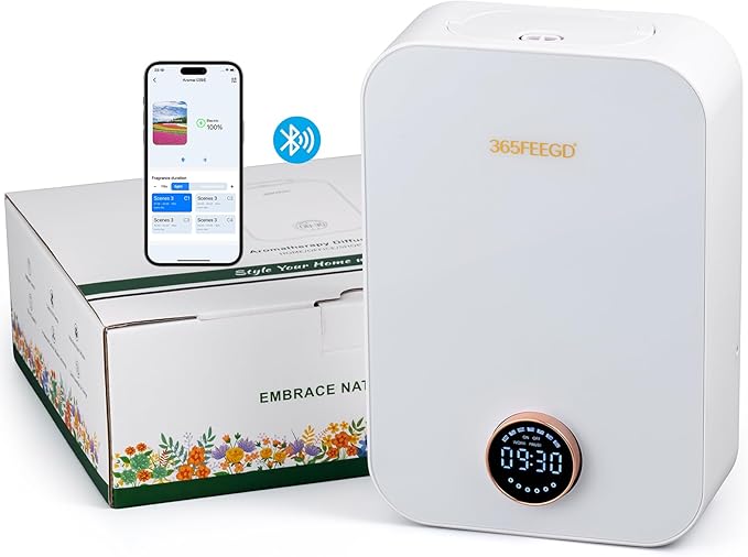 Home Diffuser|150ml Large Capacity Essential Oil Diffuser|Smart Bluetooth Controlled Pure Essential Oil Diffuser|24/7 Customizable Settings (White)