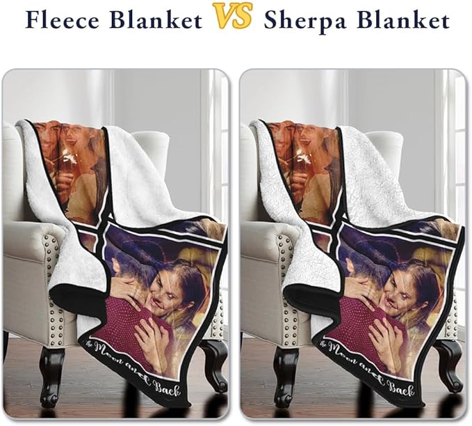Custom Sherpa Fleece Blanket With Photos and Text - Soft Warm Fuzzy Personalized Couples Gift for Boyfriend Girlfriend - Customized Picture Blanket for Birthday Christmas - Ships Next Day