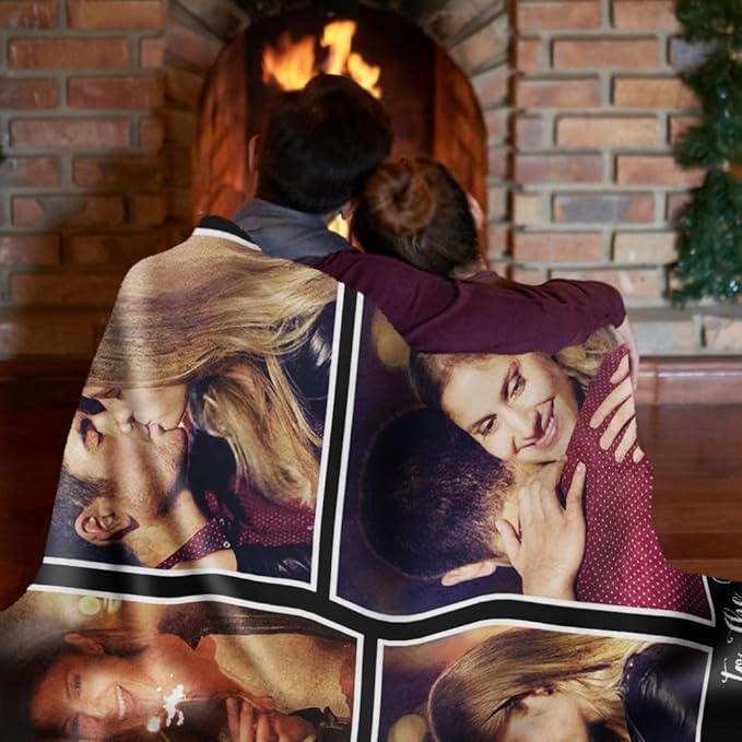 Custom Sherpa Fleece Blanket with Photos, Text, Soft, Warm, Fuzzy Personalized Couples Gifts for Boyfriend, Girlfriend